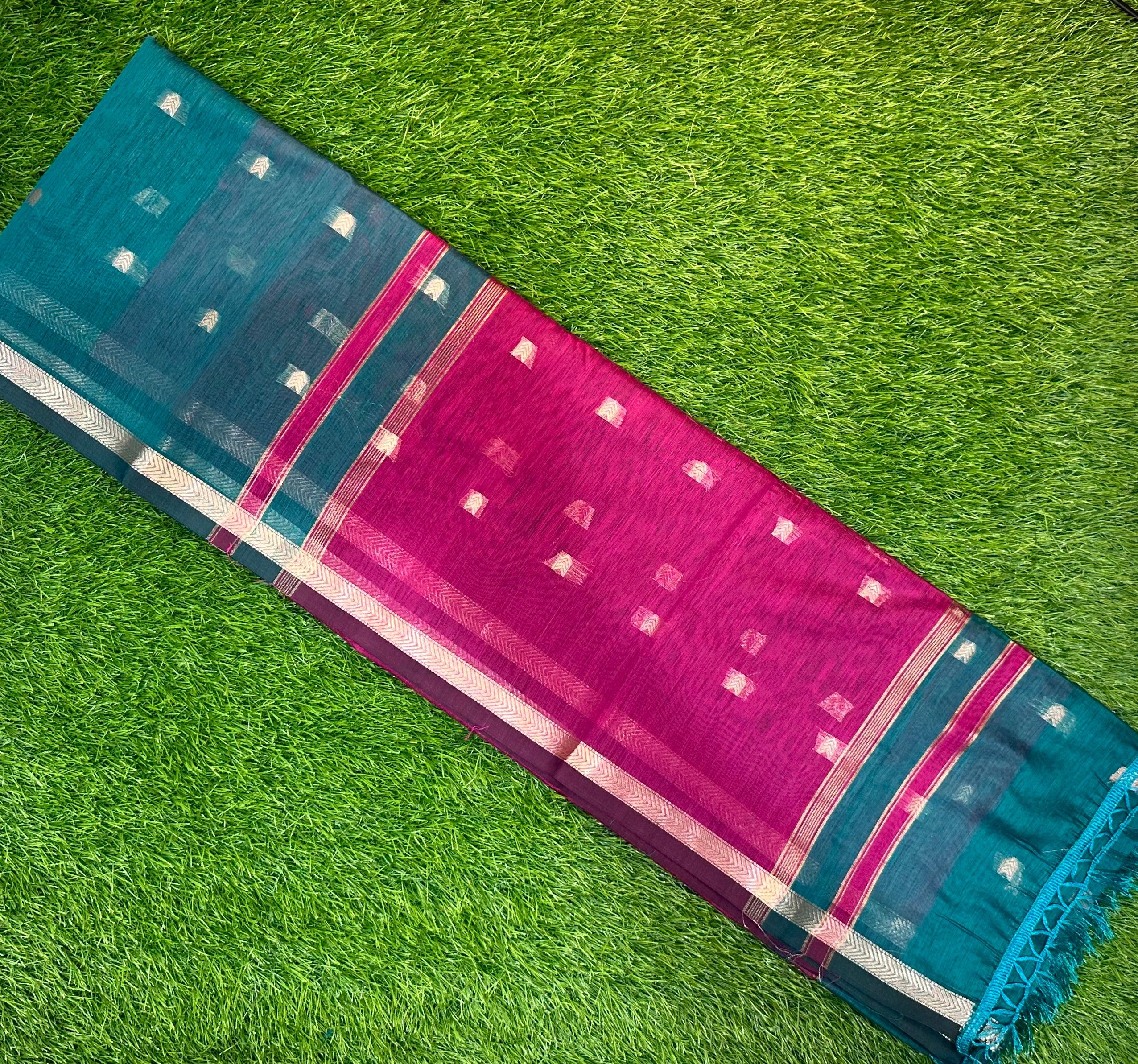 Maheshwari Cotton ( Peacock blue & Pink Pallu )