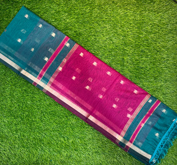 Maheshwari Cotton ( Peacock blue & Pink Pallu )