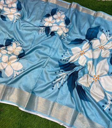 Sky Blue Flora Dola Silk