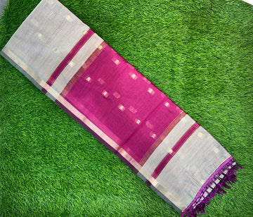 Maheshwari Cotton ( Grey with Rani pink pallu )