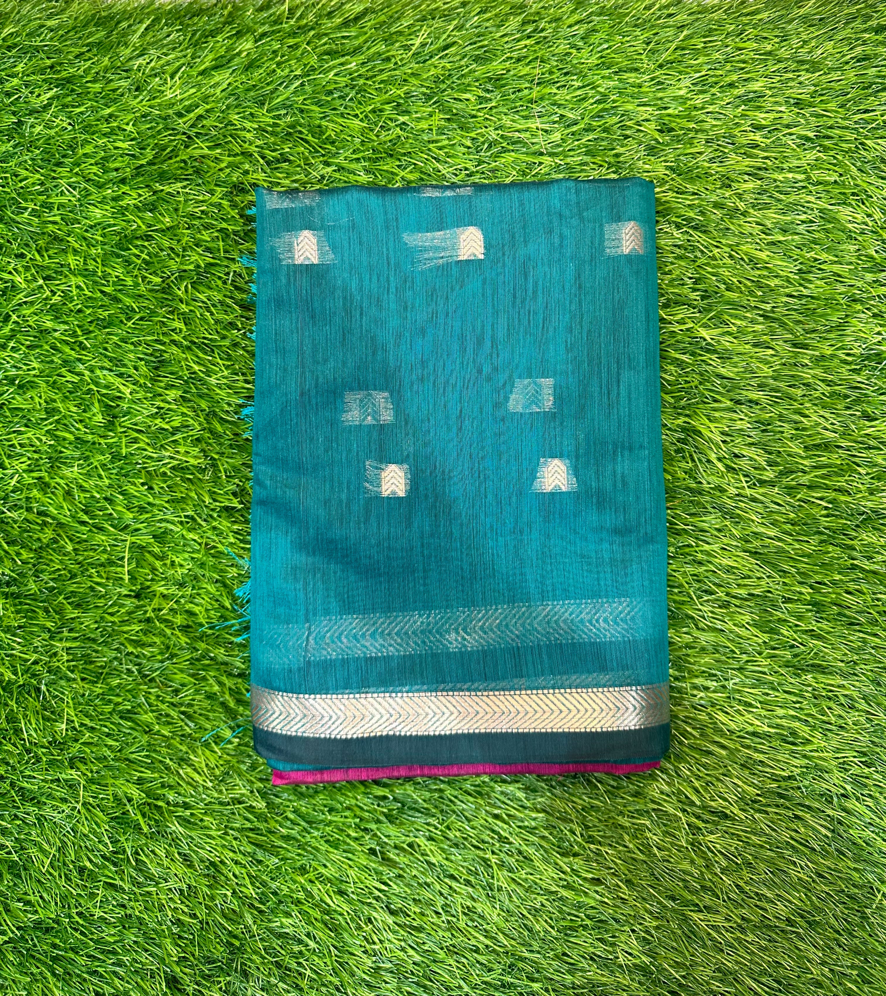 Maheshwari Cotton ( Peacock blue & Pink Pallu )