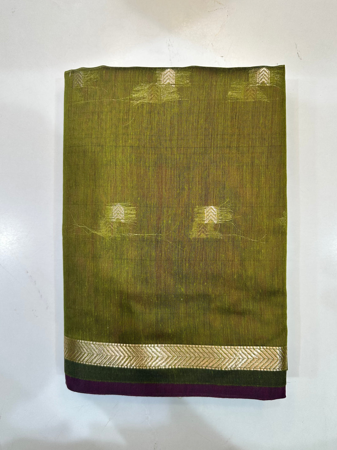 Maheshwari Cotton ( Olive Green & Pink Pallu )