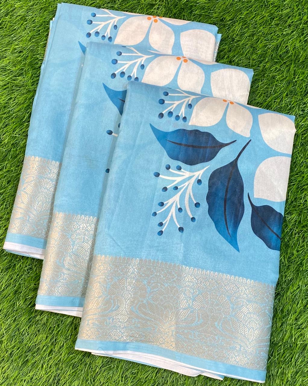 Sky Blue Flora Dola Silk