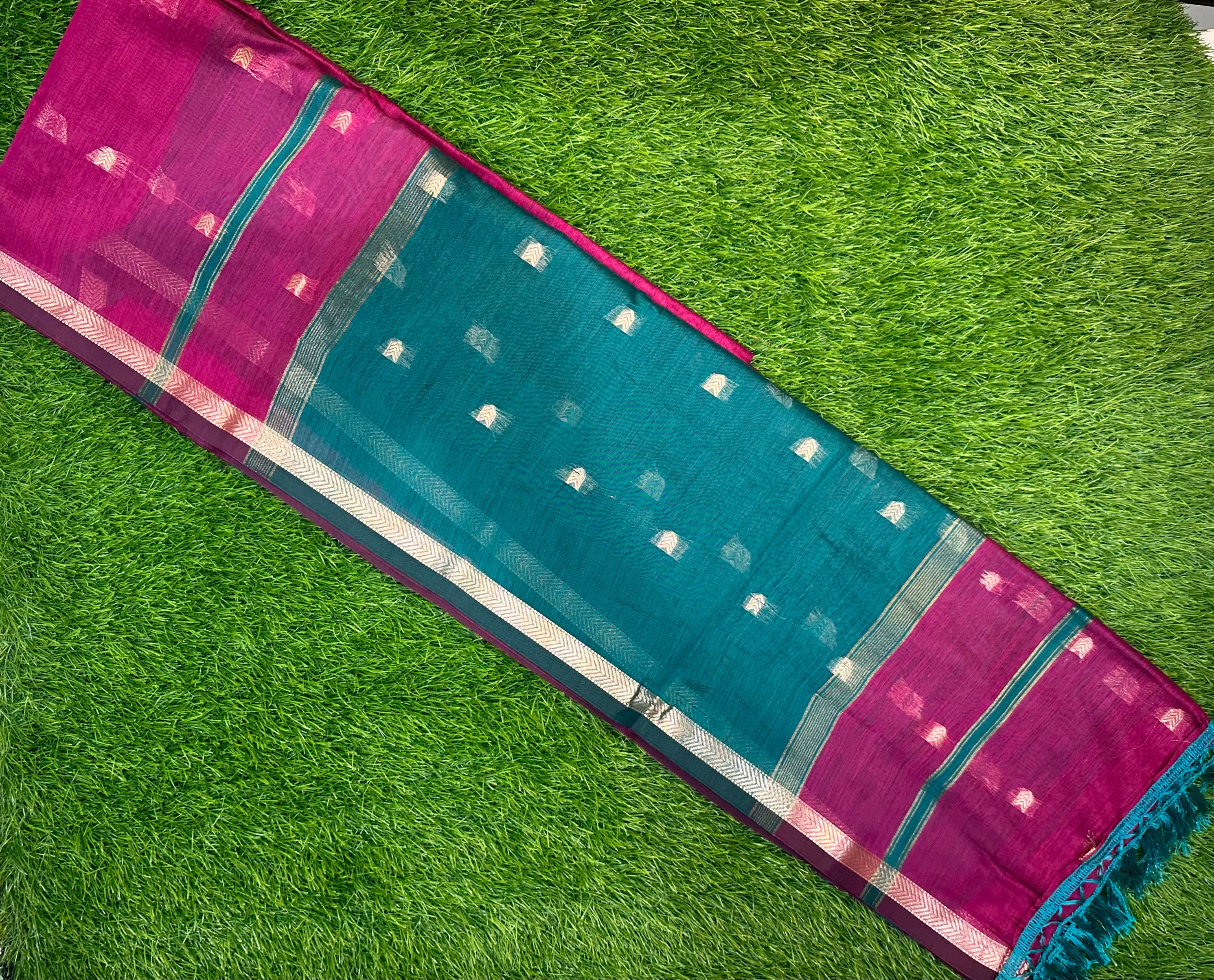 Maheshwari Cotton ( Rani Pink with Bottle green pallu )