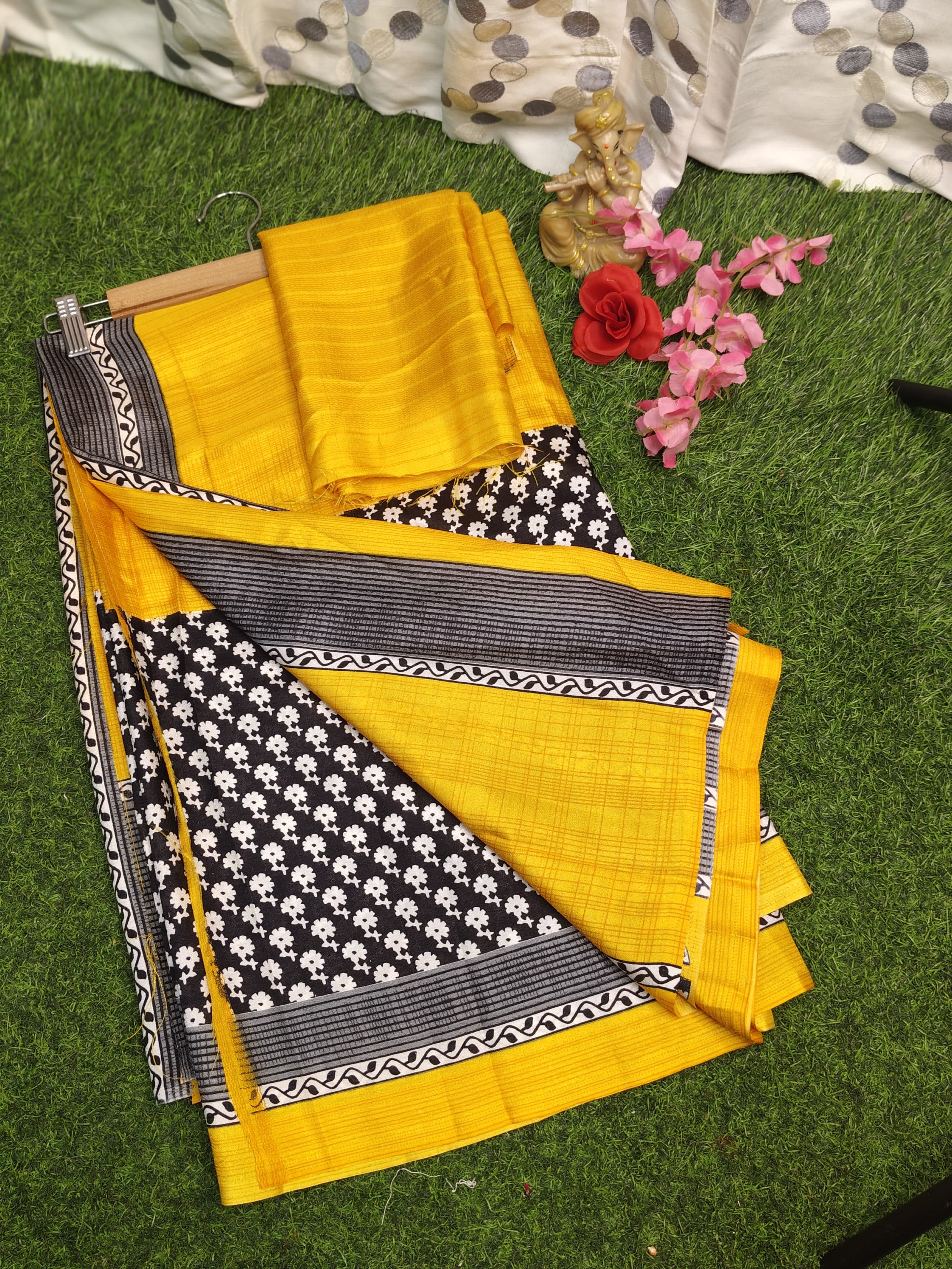 CRAPE YELLOW SAREE