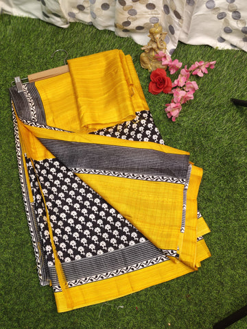 CRAPE YELLOW SAREE