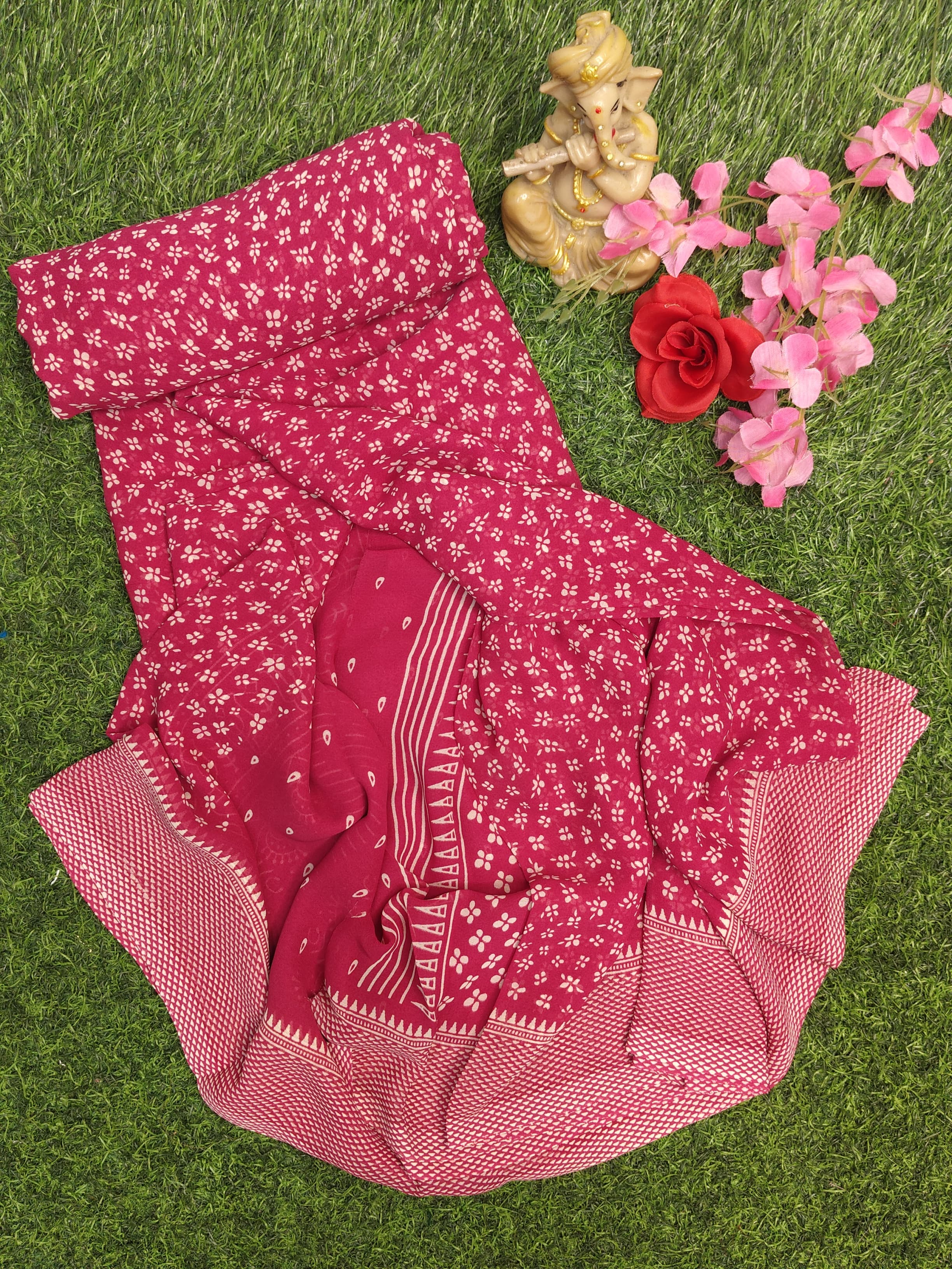 PINK ANMOL GEOGETTE SAREE