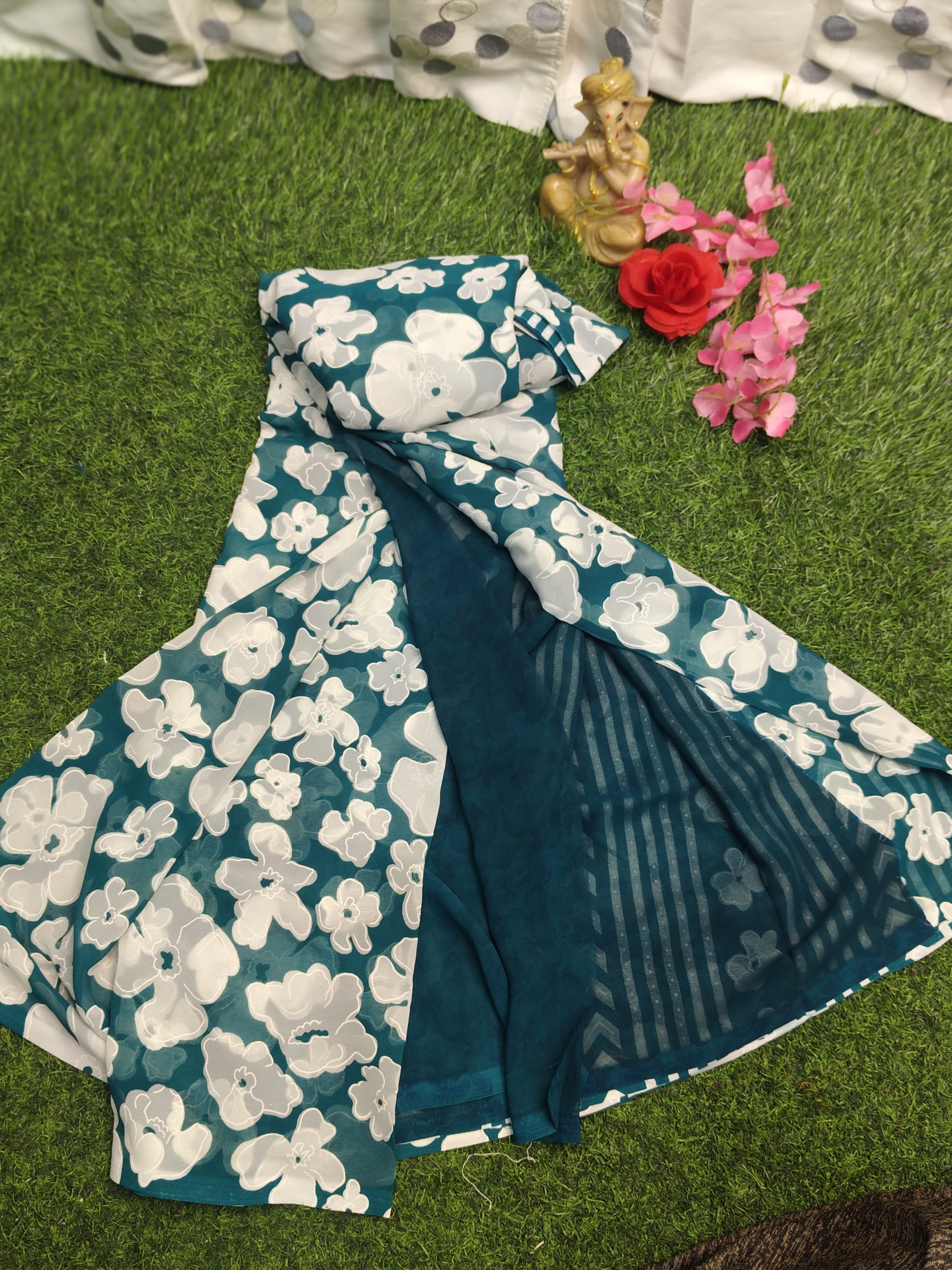 PECOCK BLUE GEORGETTE SAREE