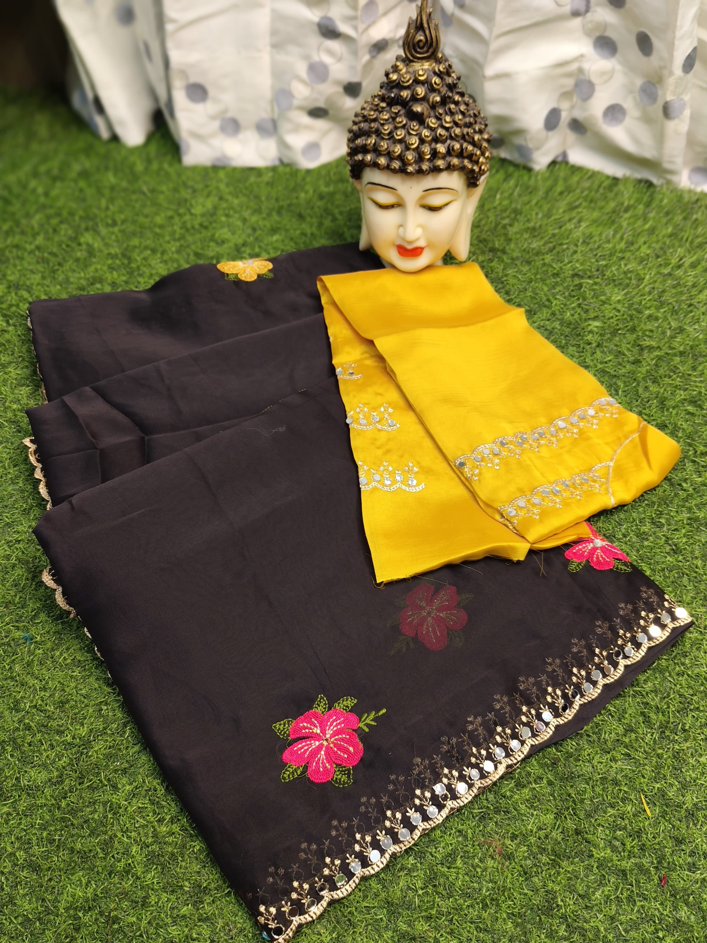 GEORGETTE SAREE WITH REAL MIRROR WORK