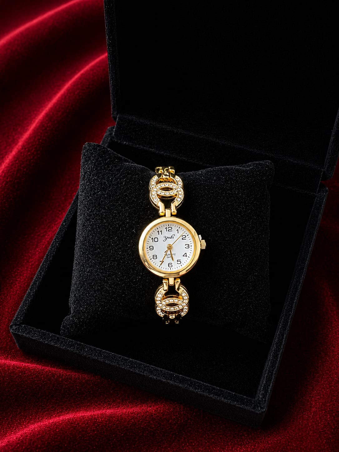 elegant gld-tone womens crystal bracelet analog quartz wrist watch -1