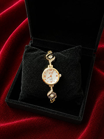 elagant gold-tone womens crystal bracelet analog quartz wrist watch-2