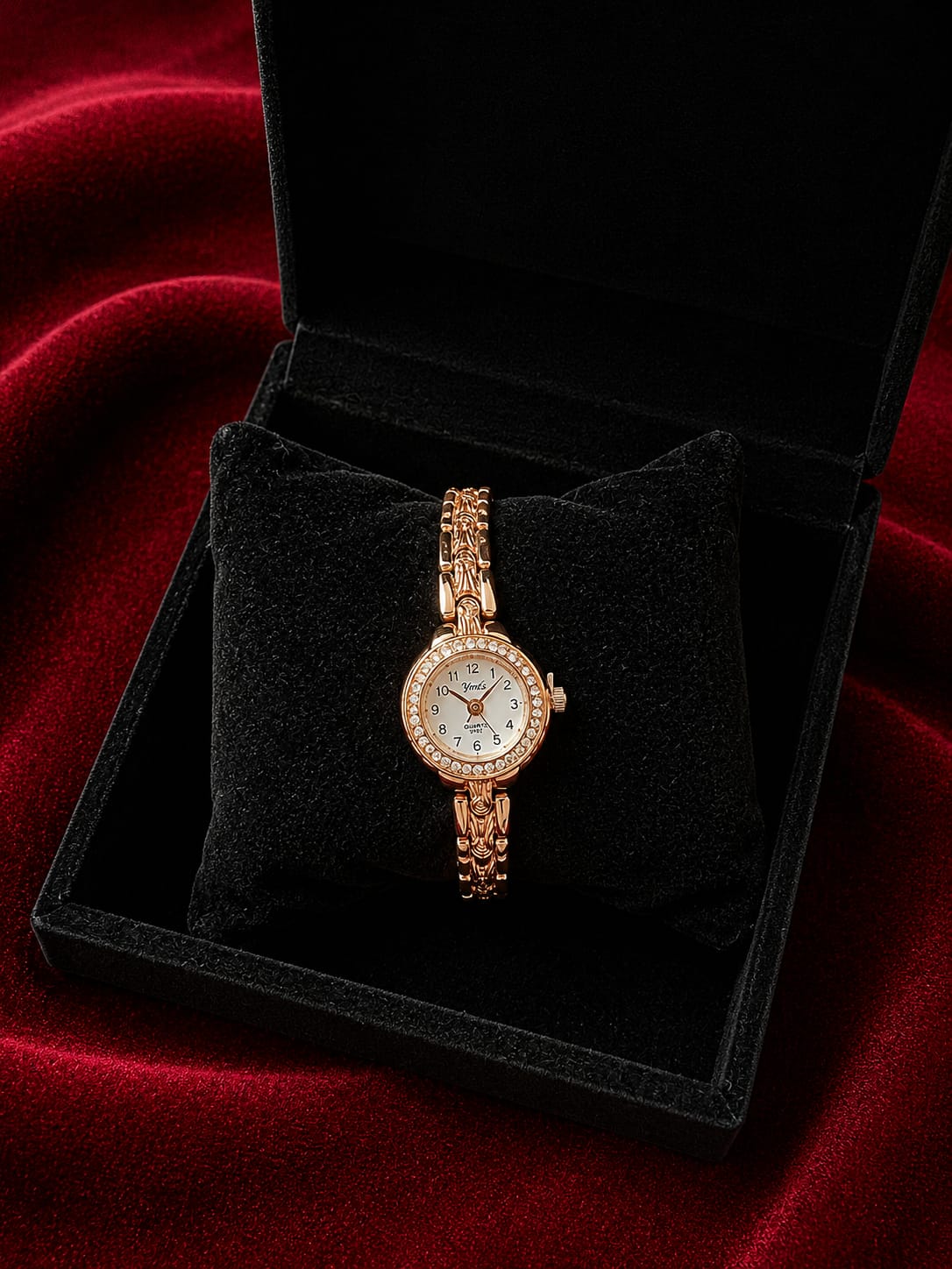 elgant gold -tone womens crystal bracelet analog quartz wrist watch-5