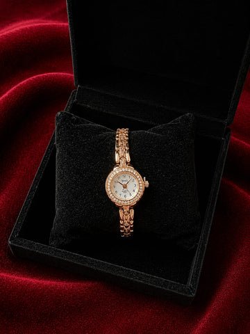 elgant gold -tone womens crystal bracelet analog quartz wrist watch-5