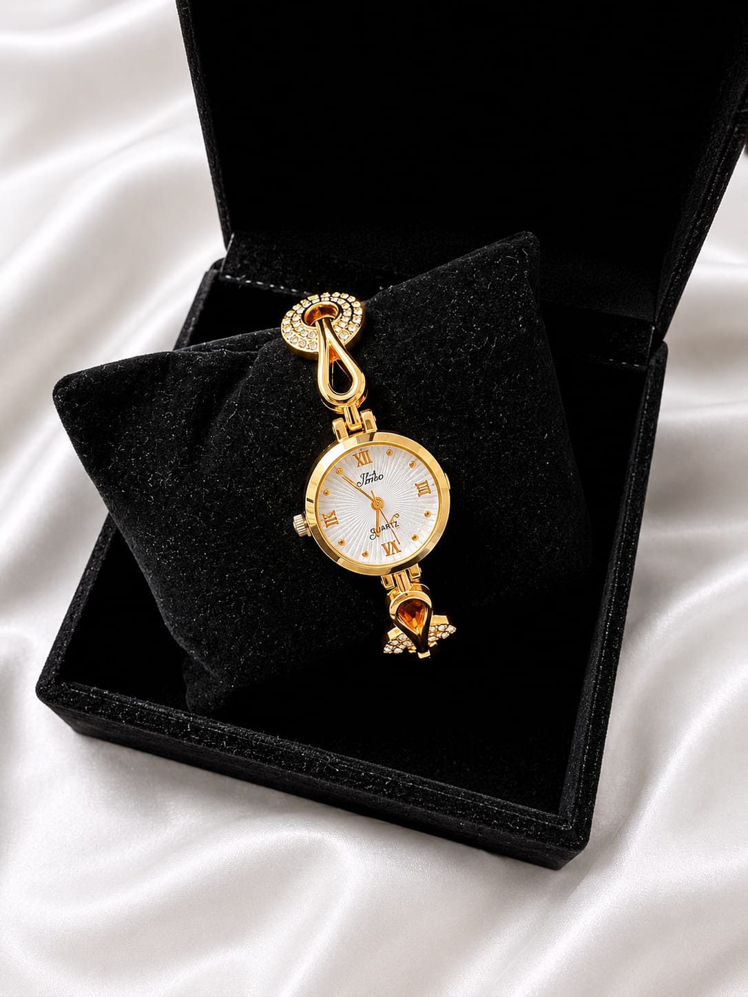 elagant gold-tone womens crystal bracelet analog quartz wrist watch-6