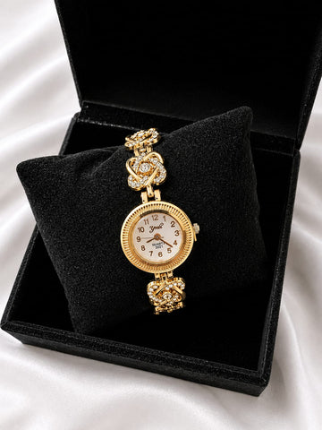 elegant gold-tone womens ctrystal bracelet analog quartz wrist watch -7