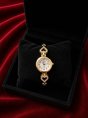 elegant gold-tone womens crystal bracelet analog quartz wrist watch-10