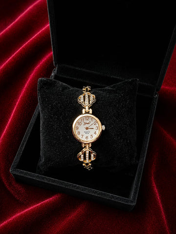 elegant gold -tone womens crystal bracelet analog quartz wrist watch-11