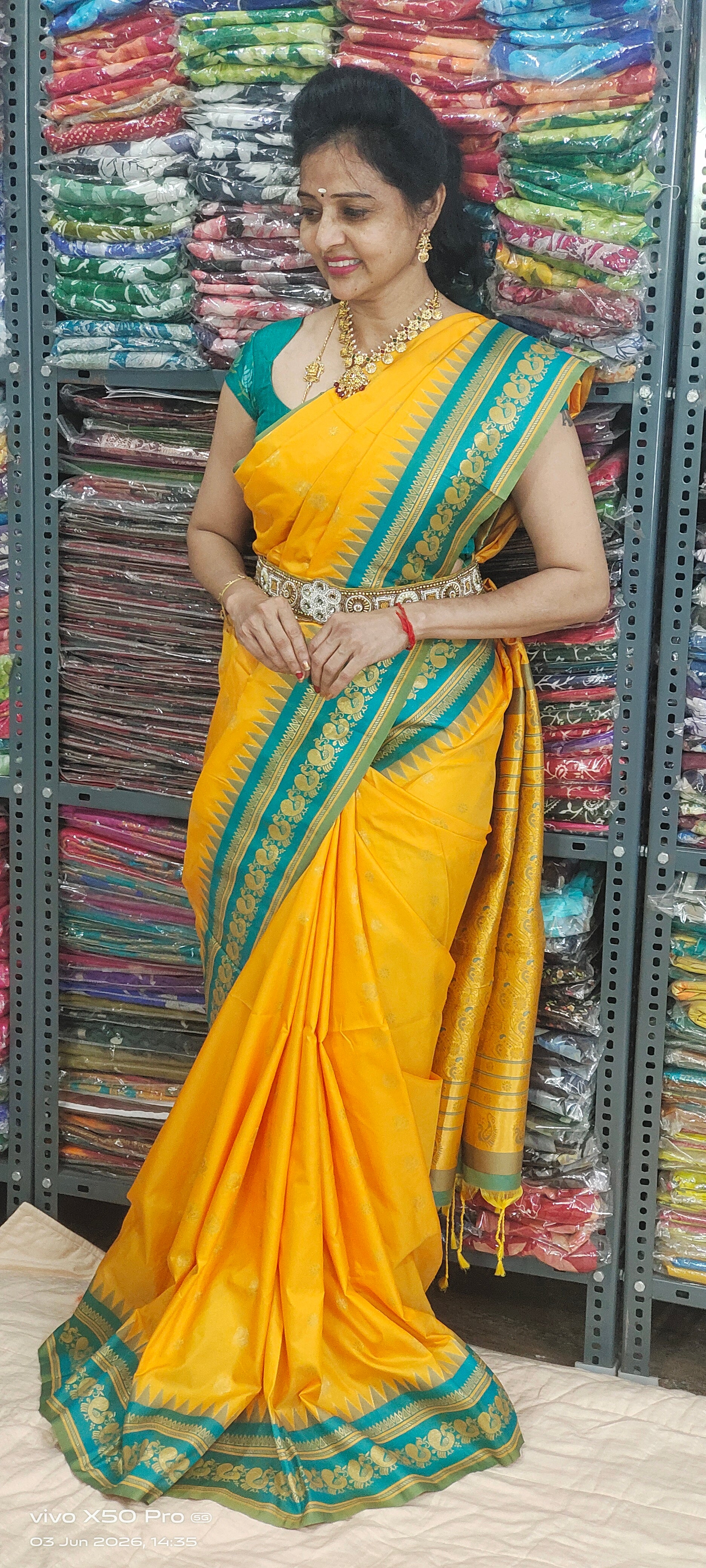 Vintage Pattu Saree – Radiant Mustard Yellow with Teal Zari Border
