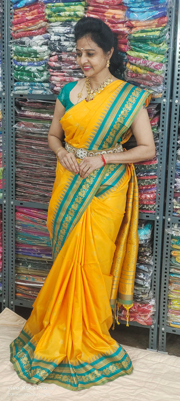 Vintage Pattu Saree – Radiant Mustard Yellow with Teal Zari Border