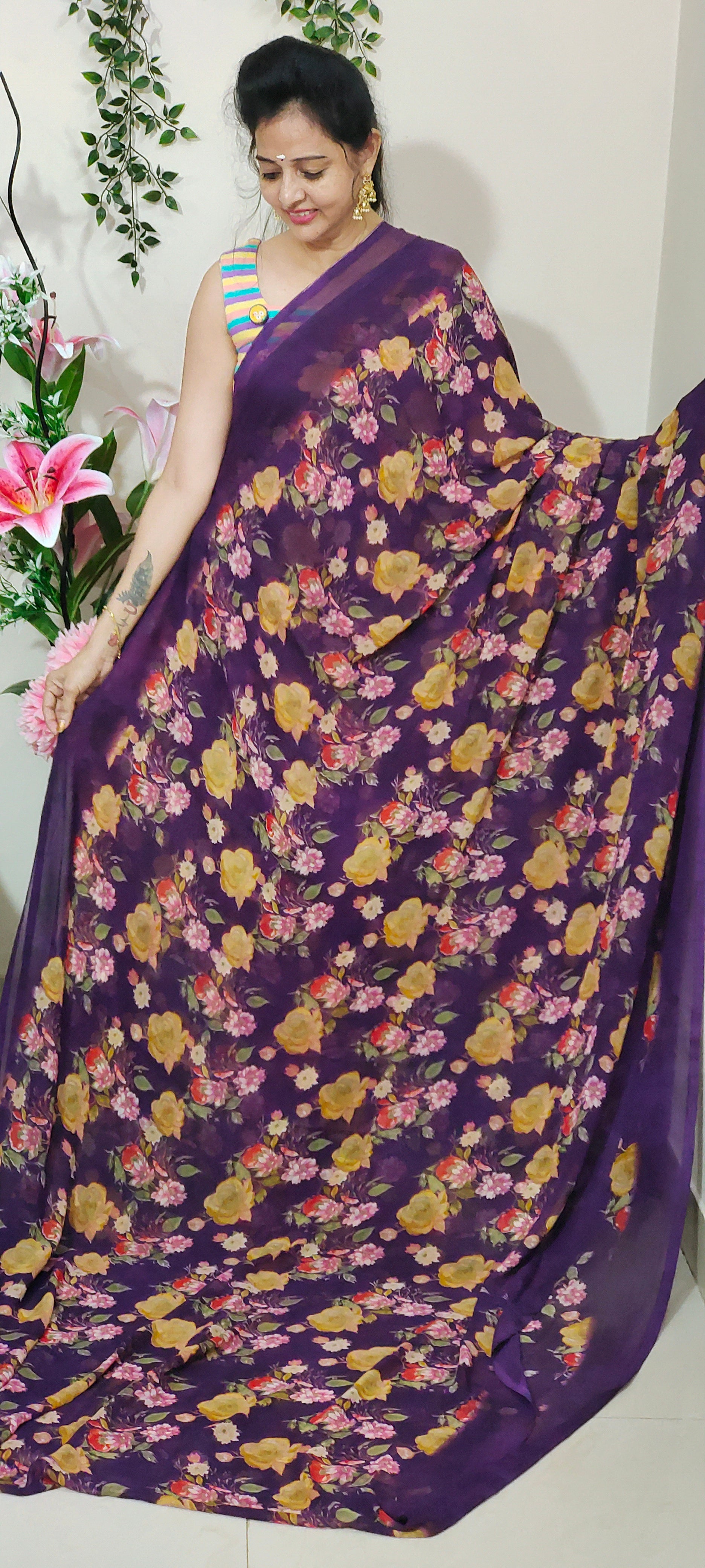 GRAPE COLOUR GEORGETTE SAREE