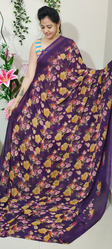 GRAPE COLOUR GEORGETTE SAREE