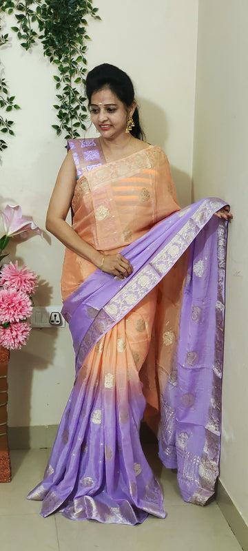 PURE CHINNON KANAKAMBARAM COLOUR SAREE WITH PURPLE COMBINATION