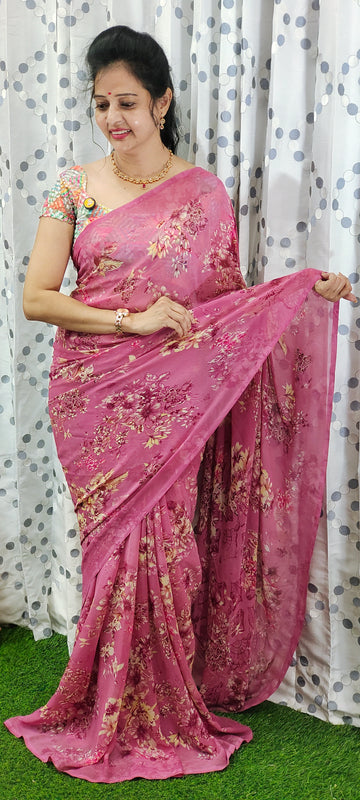 Elegant Floral Georgette Saree Kanakambram.