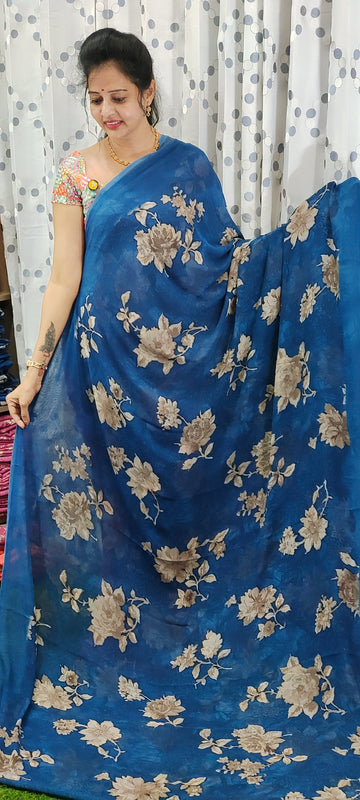 Georgette royal blue saree