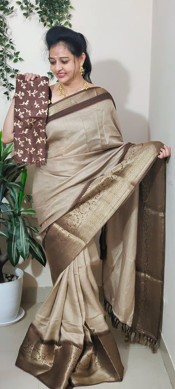 Coffee Brown Zari Border Traditional Saree
