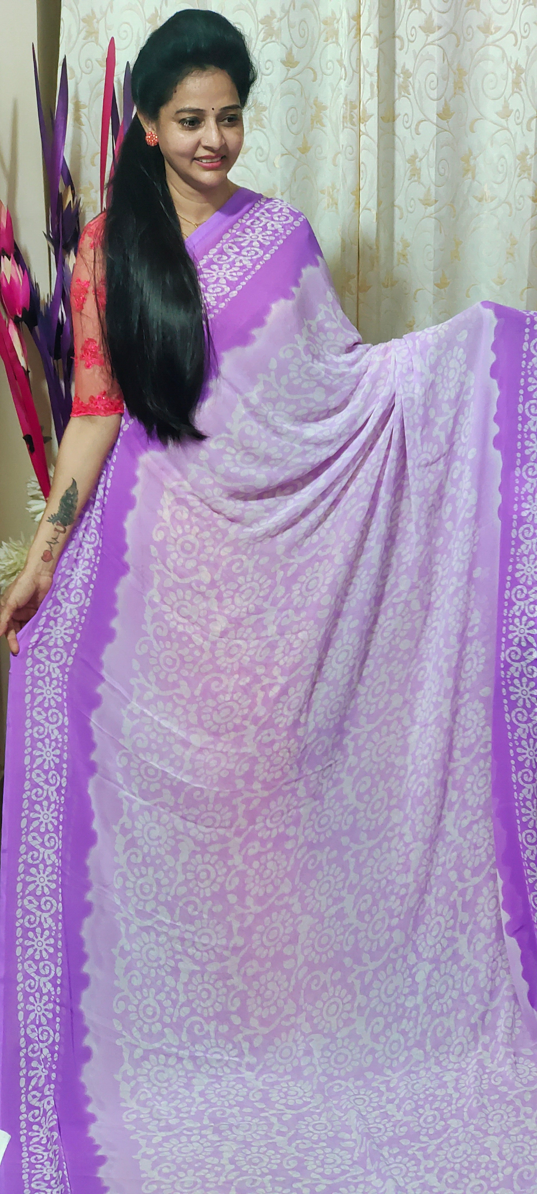 LIGHT PURPLE GORGETTE SAREE
