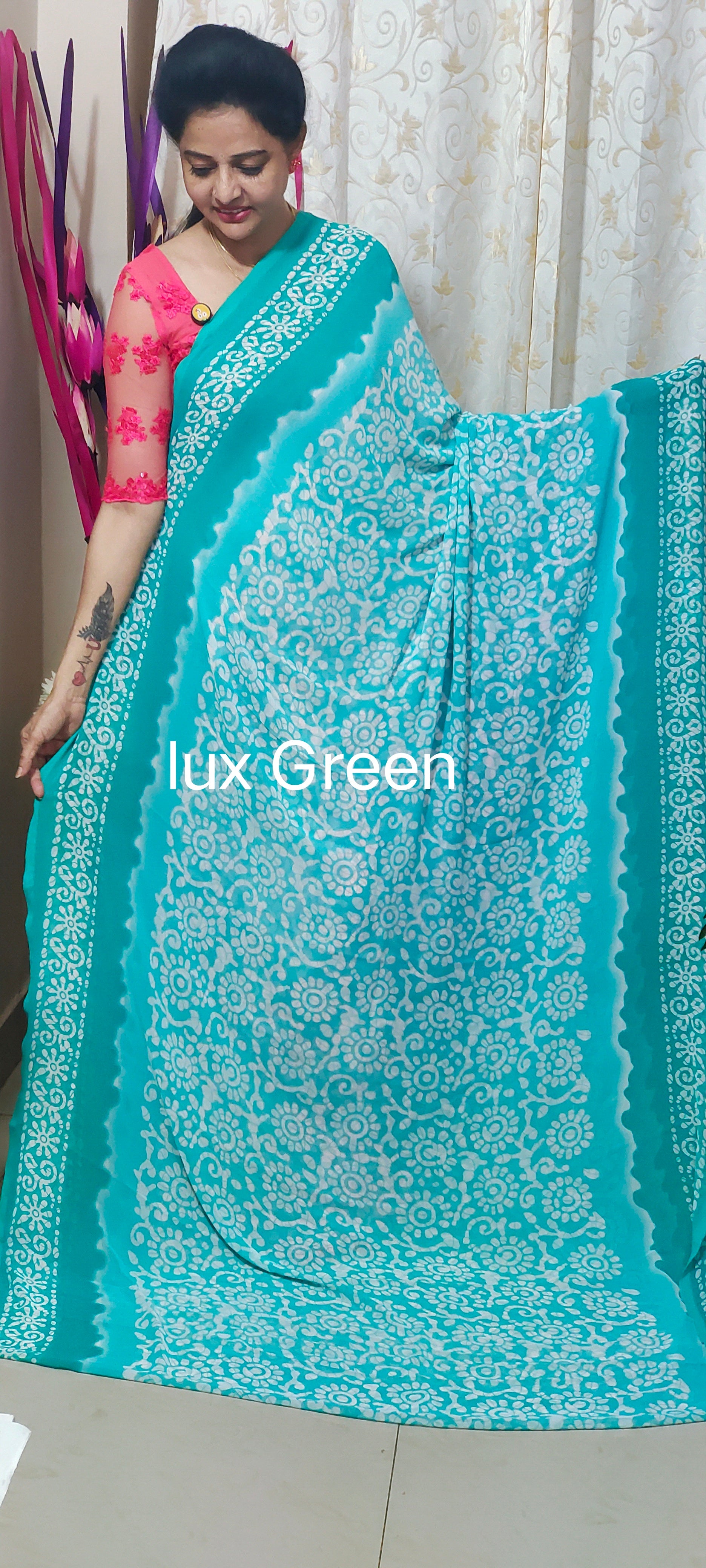 LUX GREEN GORGETTE SAREES