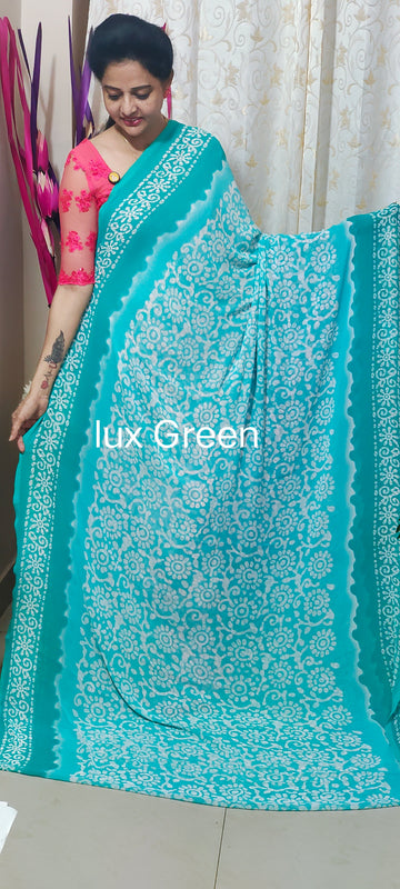LUX GREEN GORGETTE SAREES