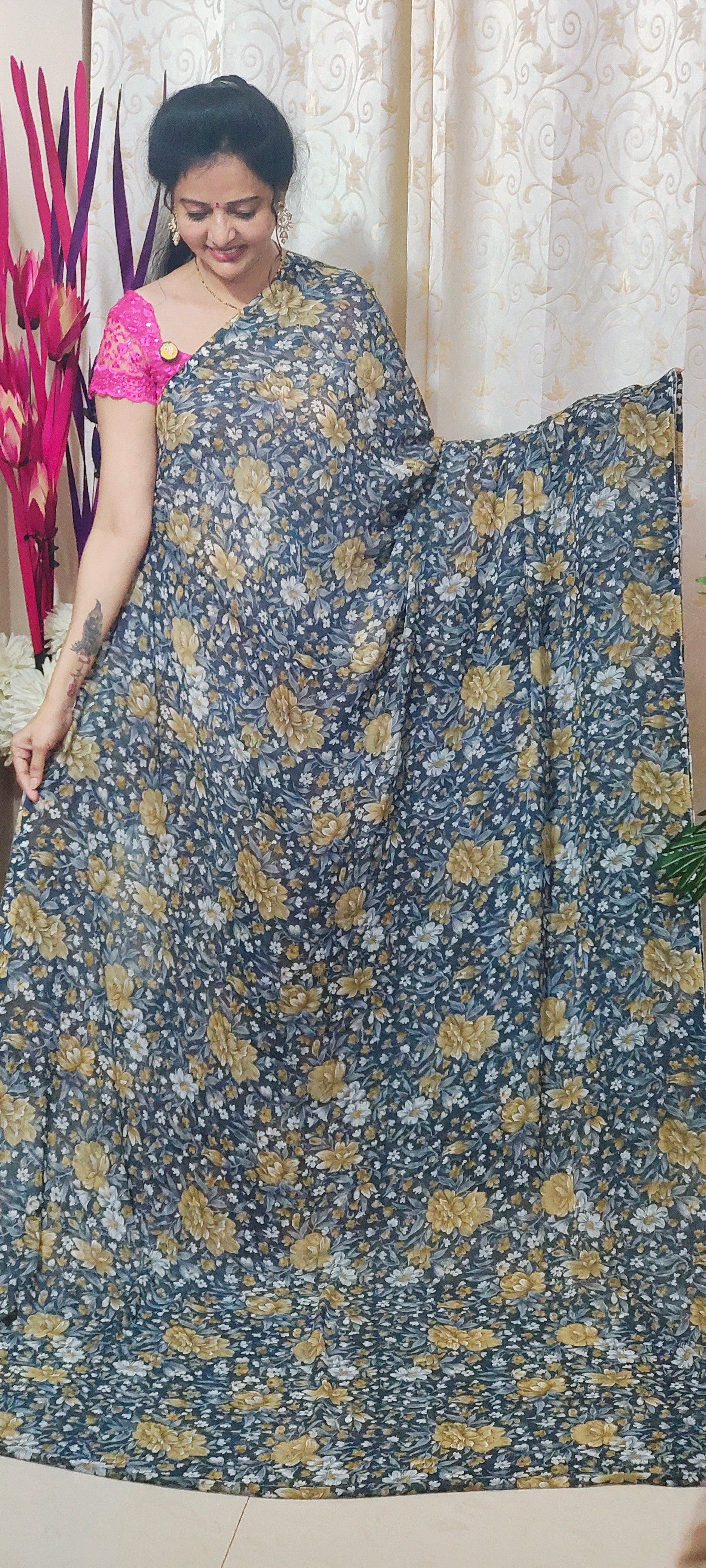 Dusty Blue GEORGETTE SAREE