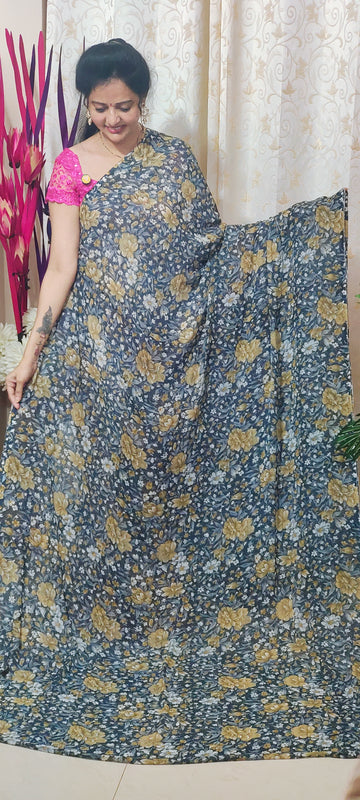 Dusty Blue GEORGETTE SAREE