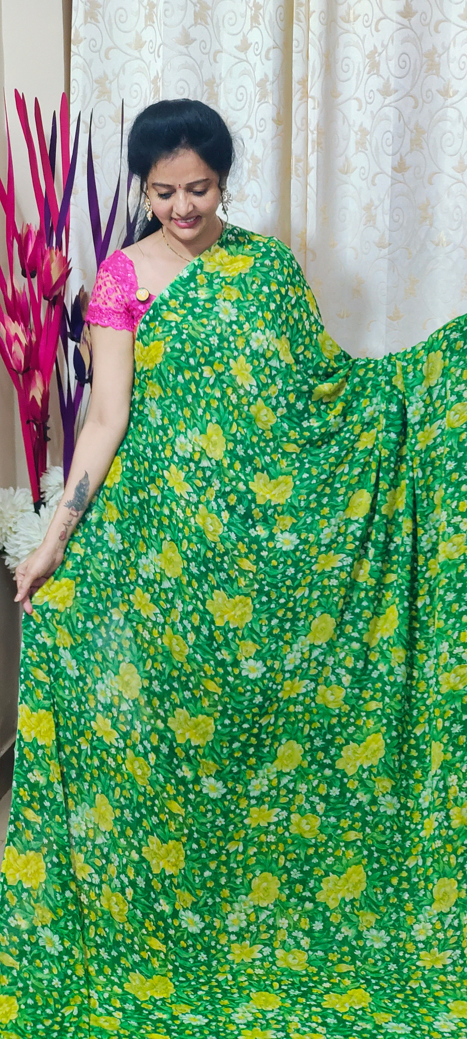 GREEN COLOUR GEORGETTE SAREE
