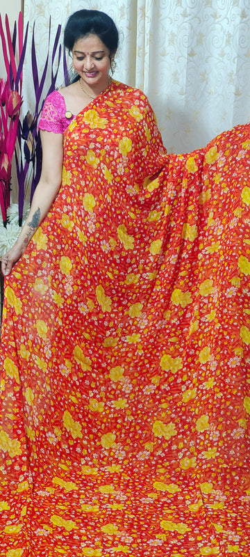 ORANGE COLOUR GEORGETTE SAREE