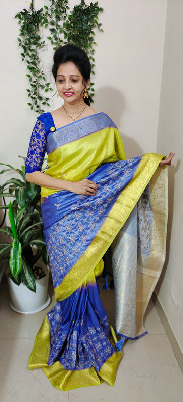 GREEN AND BLUE colour saree