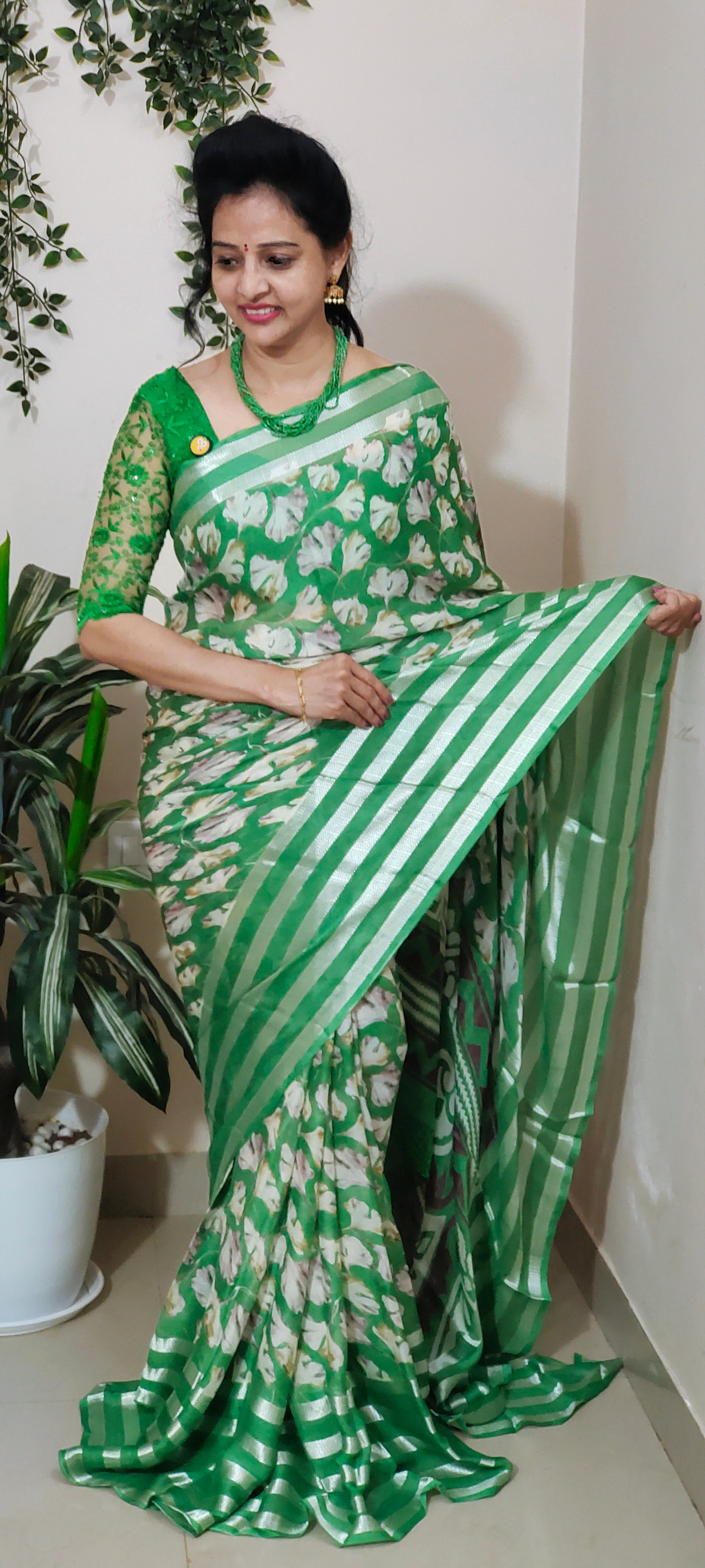 parrot green colour saree