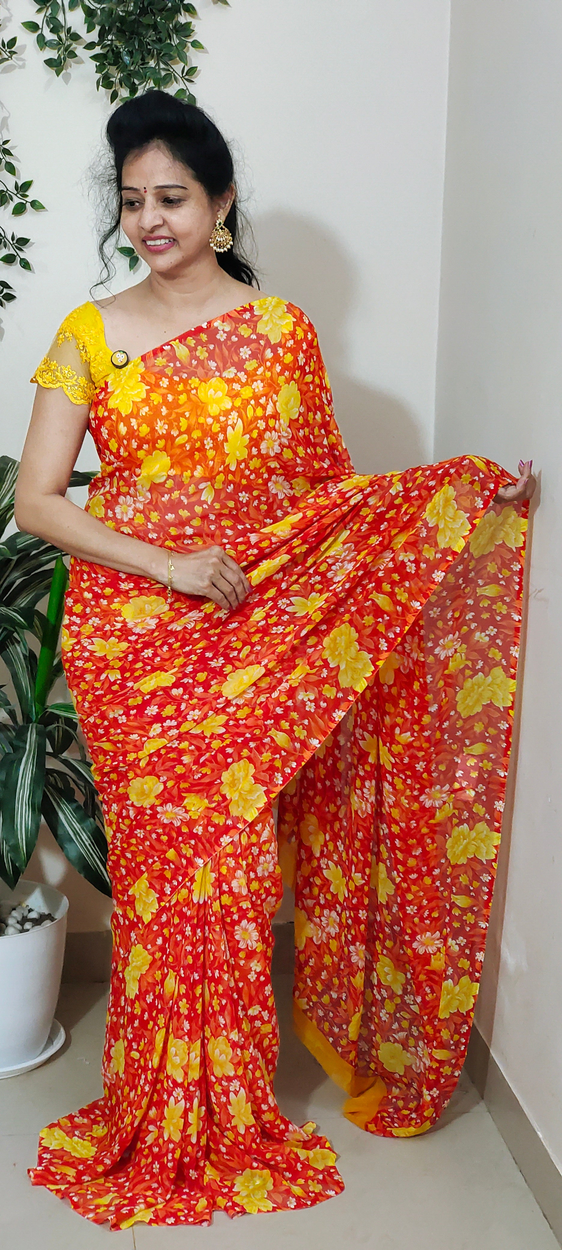 orange colour georgette saree