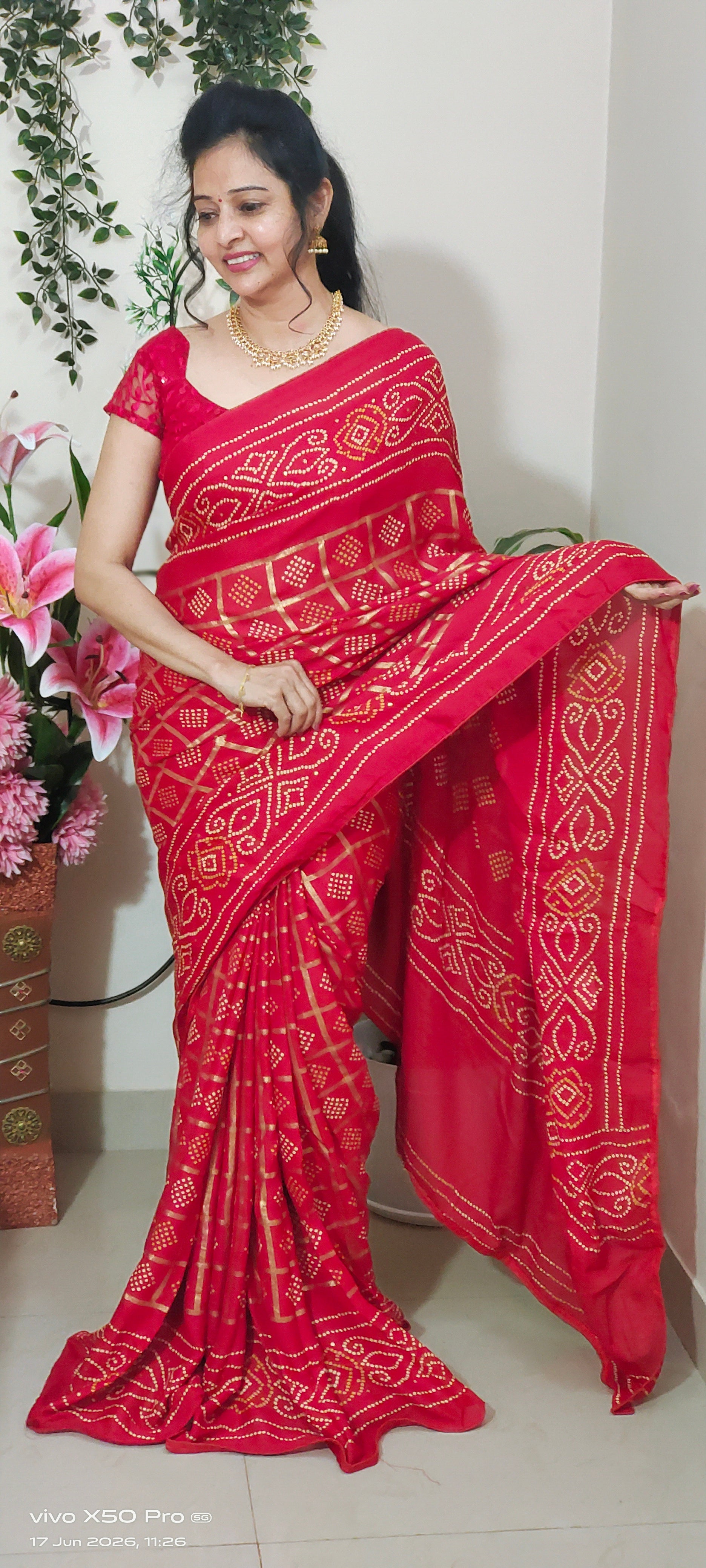 RED GEORGETTE WITH FOILPRINT