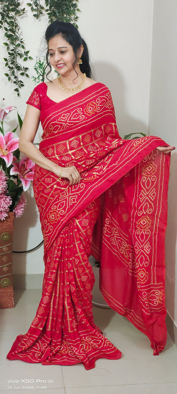 RED GEORGETTE WITH FOILPRINT