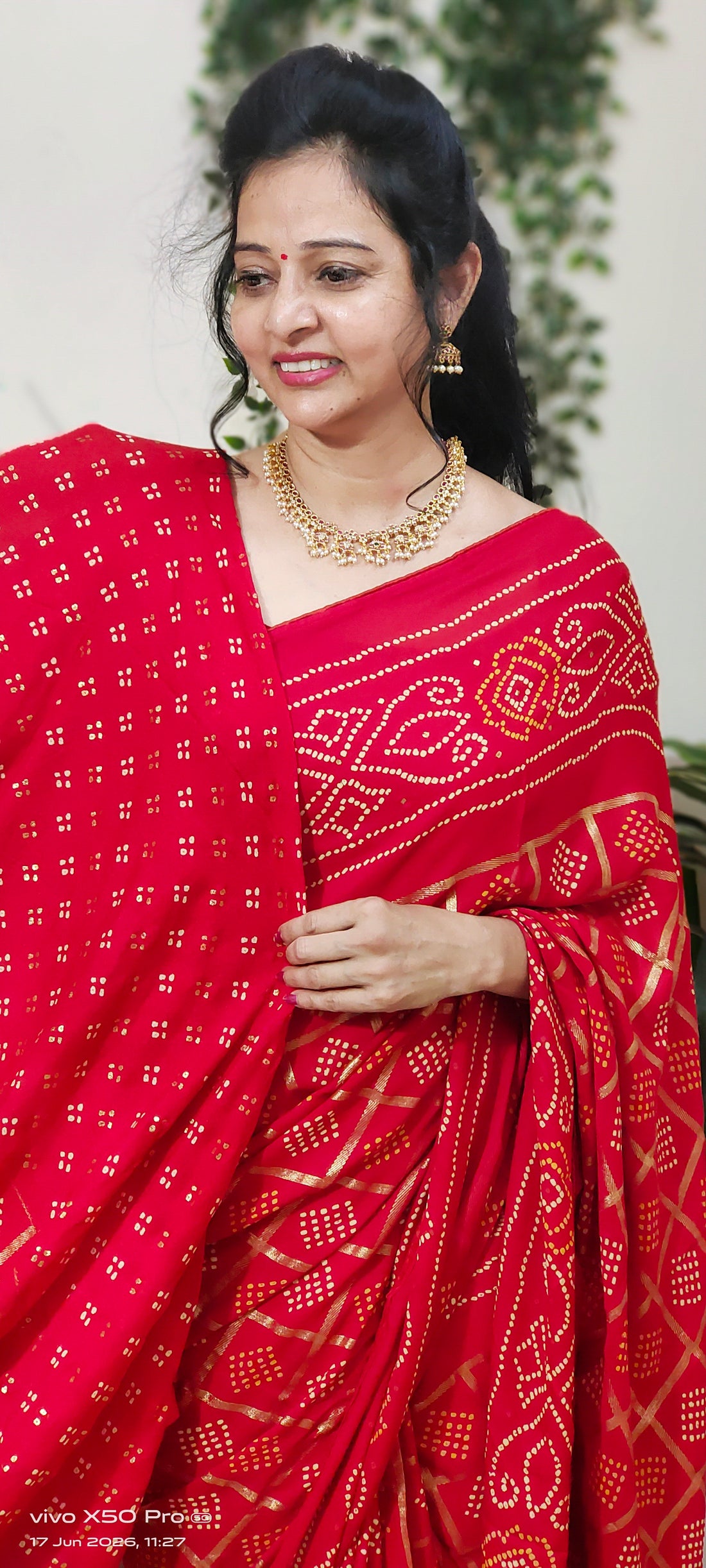 RED GEORGETTE WITH FOILPRINT