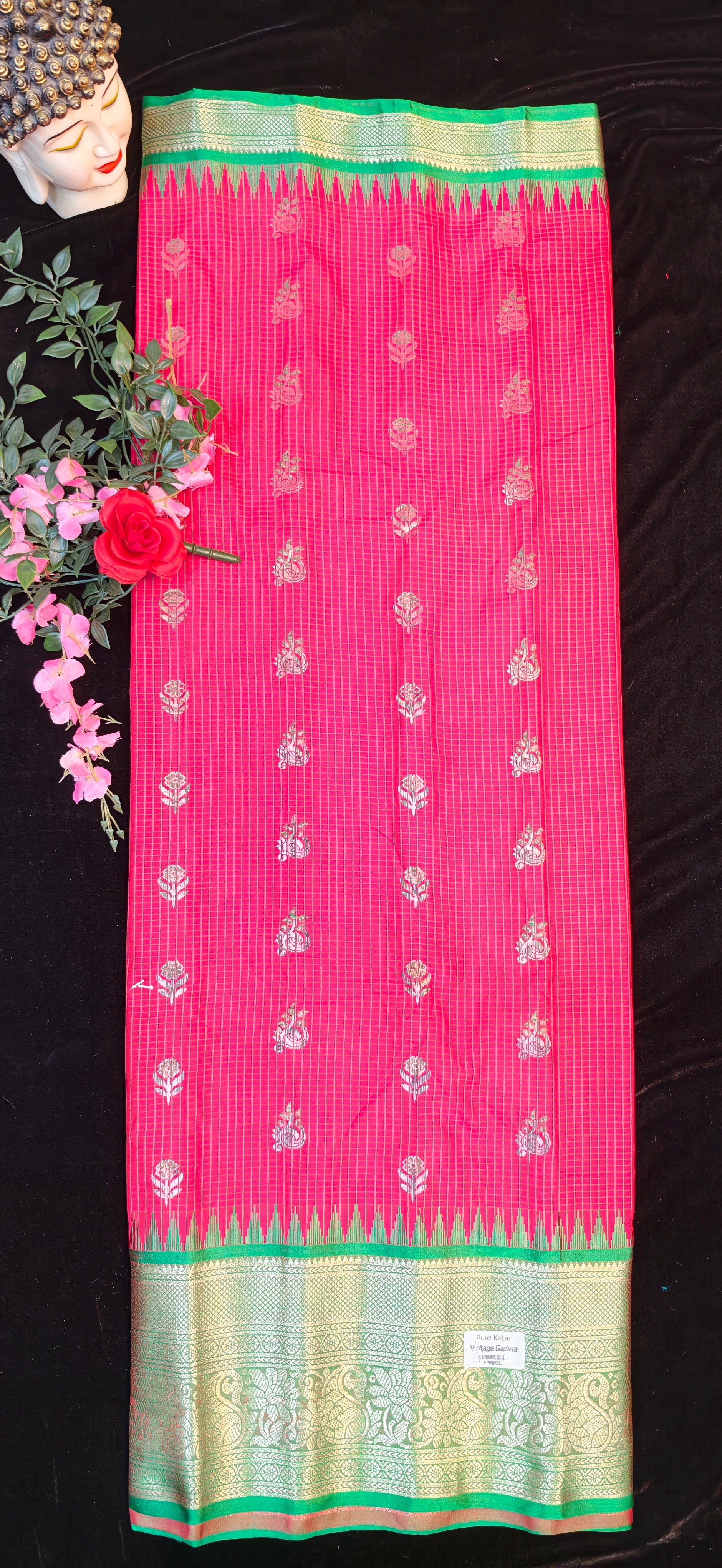 RED AND ORANGE MIXED VINTAGE GADWAL PATTU-10