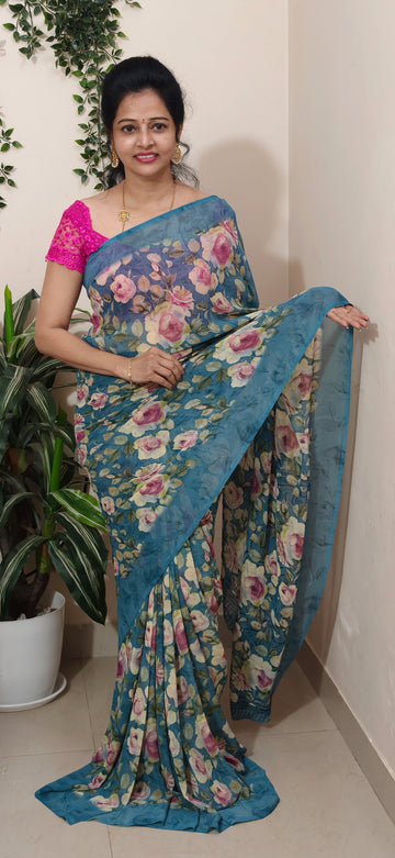 AQUA BLUE GEORGETTE SAREE