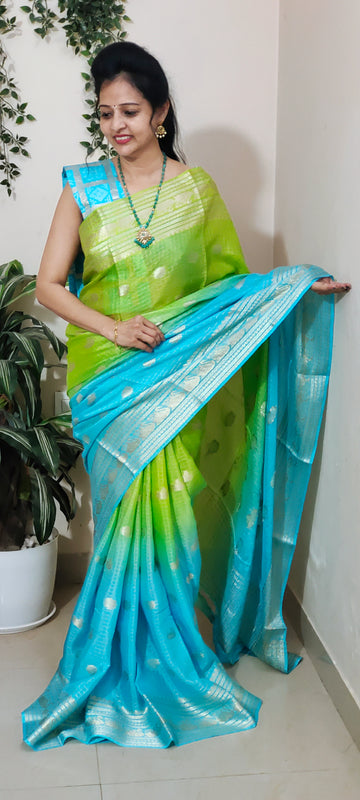 BLUE WITH GREEN COLOUR CHINNON