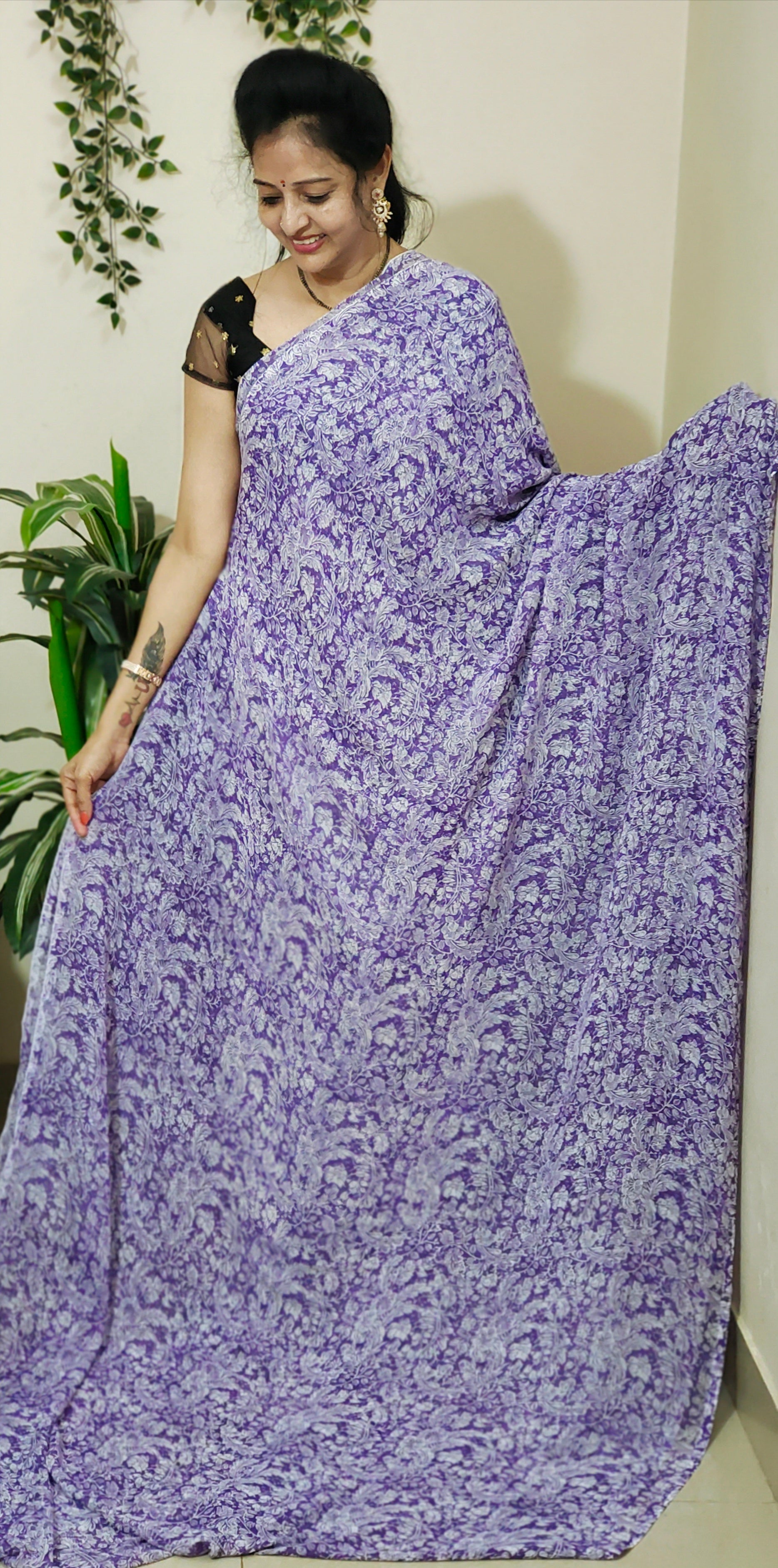 purple colour georgette saree